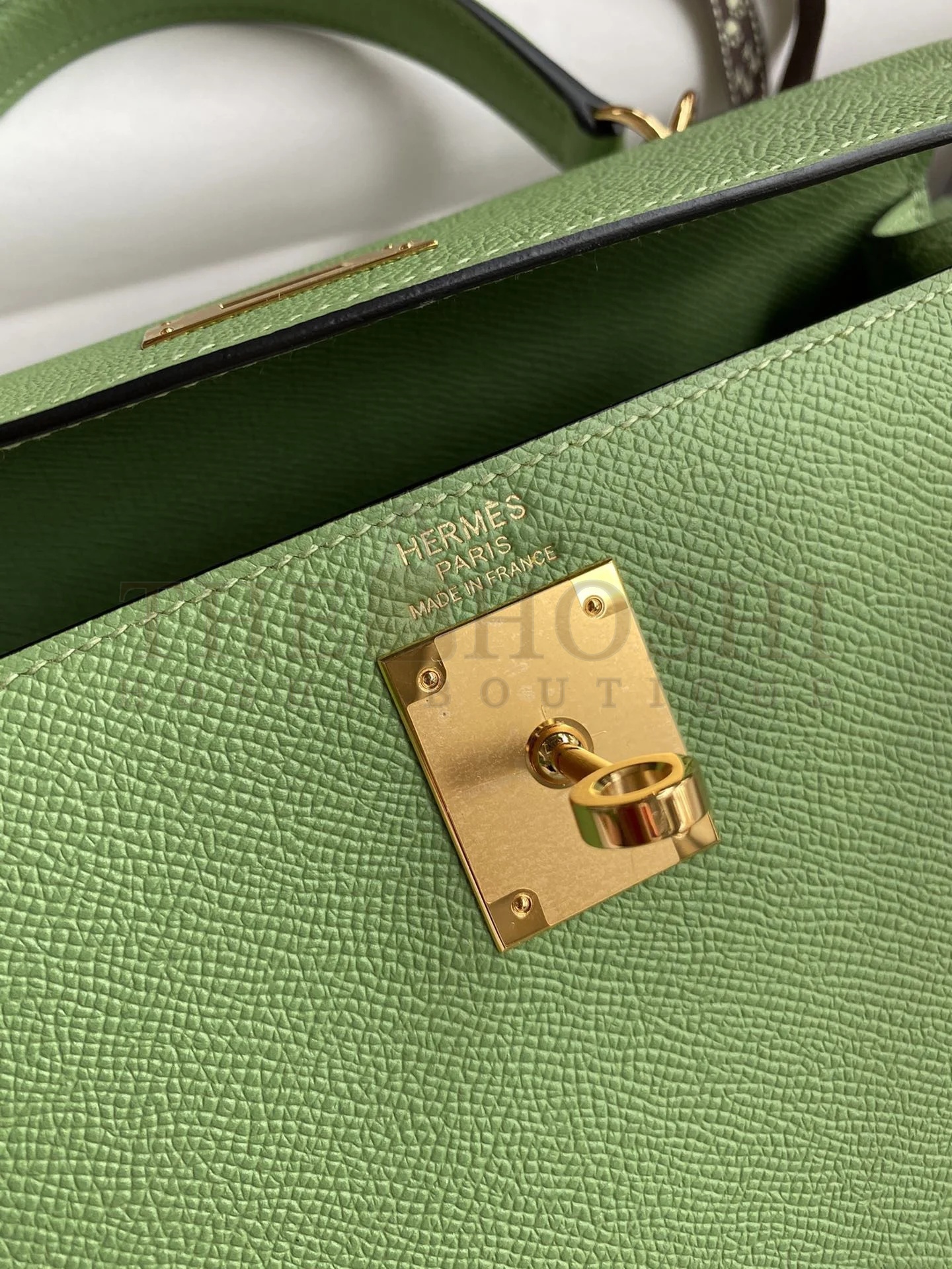 H**me5 Kelly Sellier 28 Handmade Bag In Vert Criquet Epsom Calfskin Master Quality