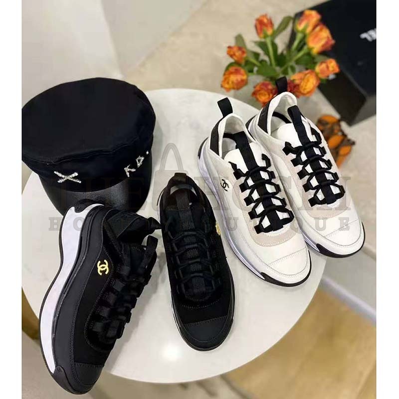 Ch**el Women Sneakers Suede Calfskin Velvet &amp; Grosgrain Black Master Quality