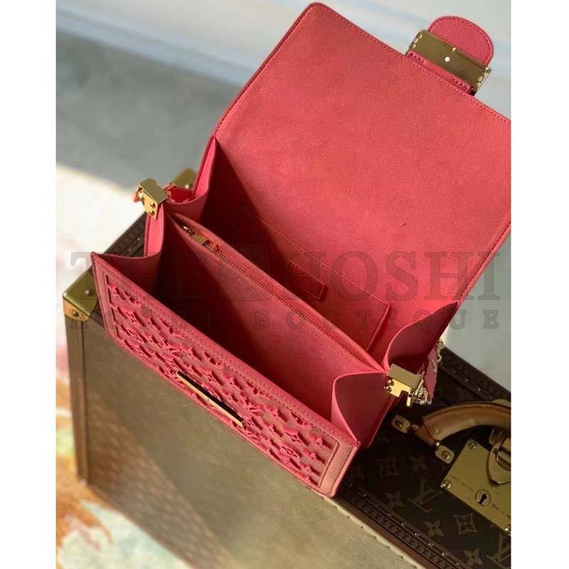 L0vis Vvtt0n LV Women Mini Dauphine Handbag Fluo Pink Tufted Grained Calfskin Leather Master Quality