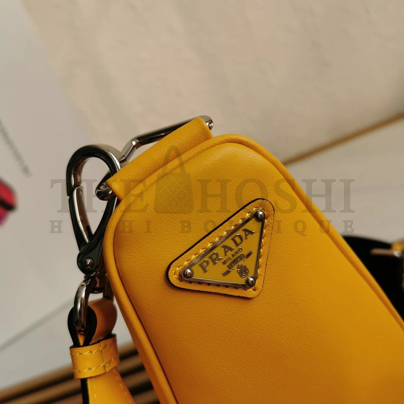 Pra*a Triangle Shoulder Bag In Yellow Calfskin Master Quality