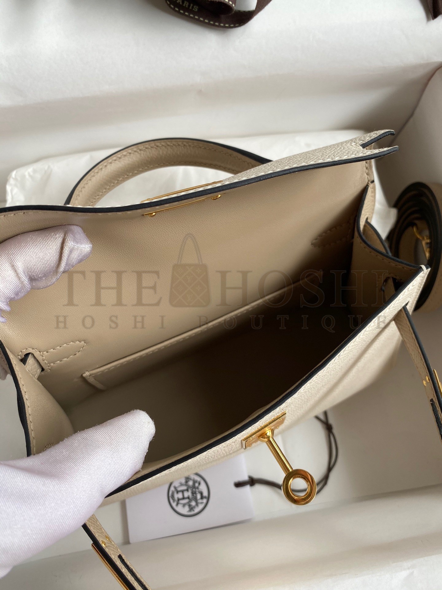 H**me5 Kelly Mini II Sellier Bicolor Handmade Bag in Craie and Trench Epsom Calfskin Master Quality