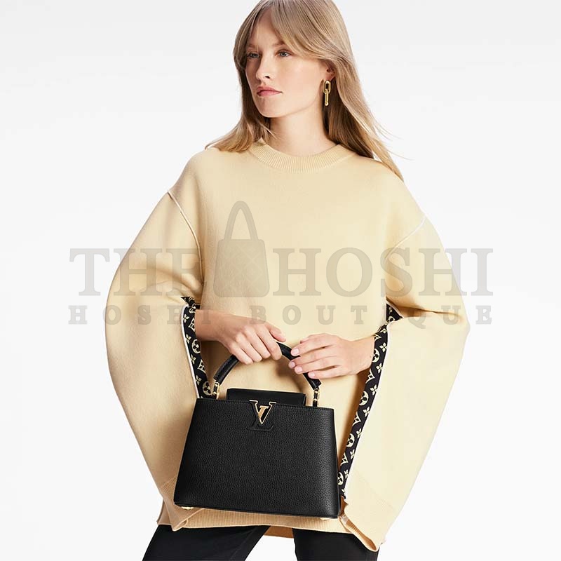 L0vis Vvtt0n LV Women Capucines BB Handbag Black Taurillon Leather Snap Hook Master Quality