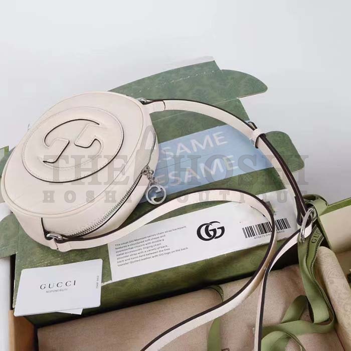 Gvc*1 Women GG Blondie Mini Shoulder Bag White Leather Round Interlocking G Patch Master Quality