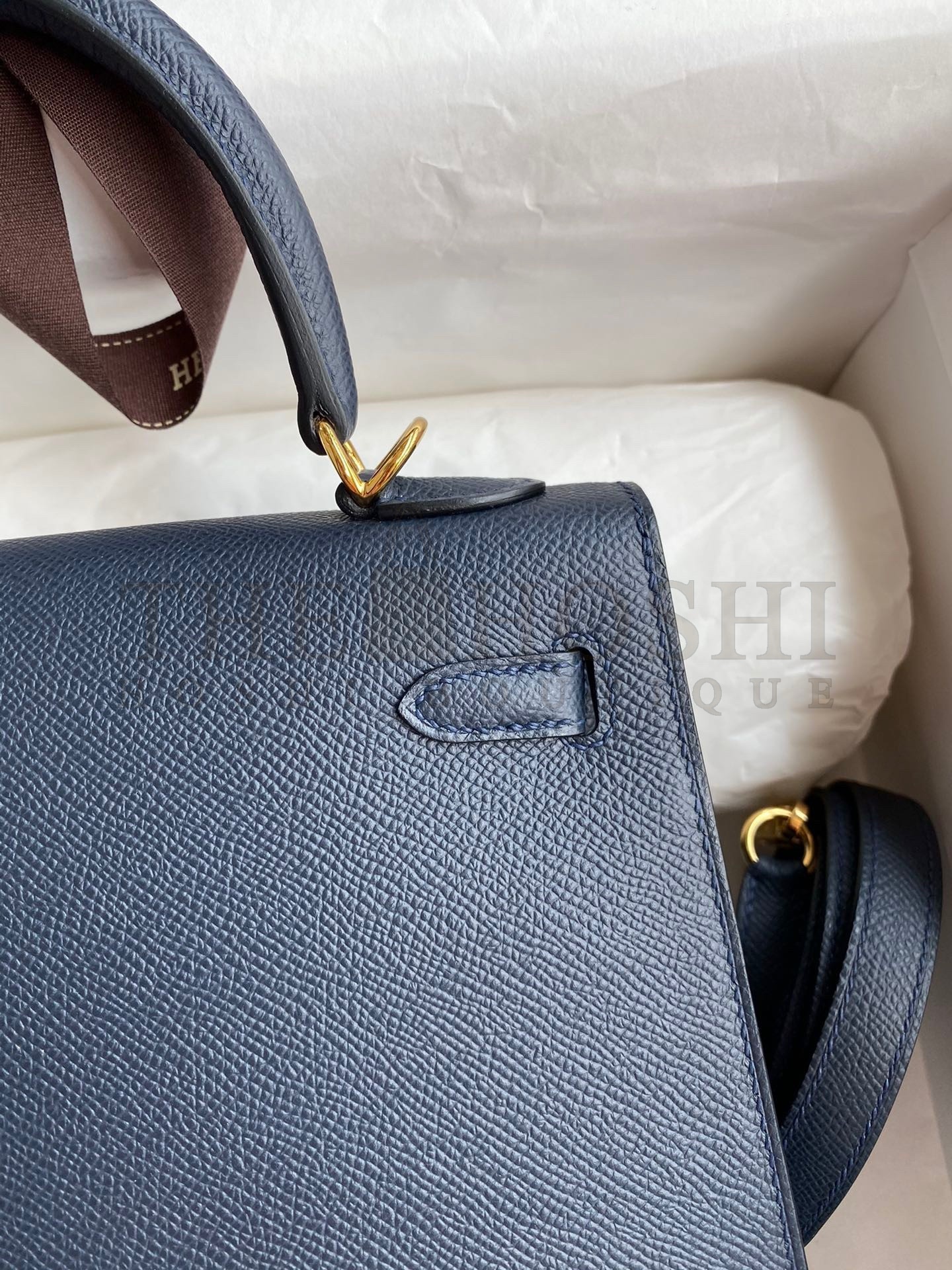 H**me5 Epsom Kelly 25cm Sellier Handmade Blue Indigo Bag Master Quality