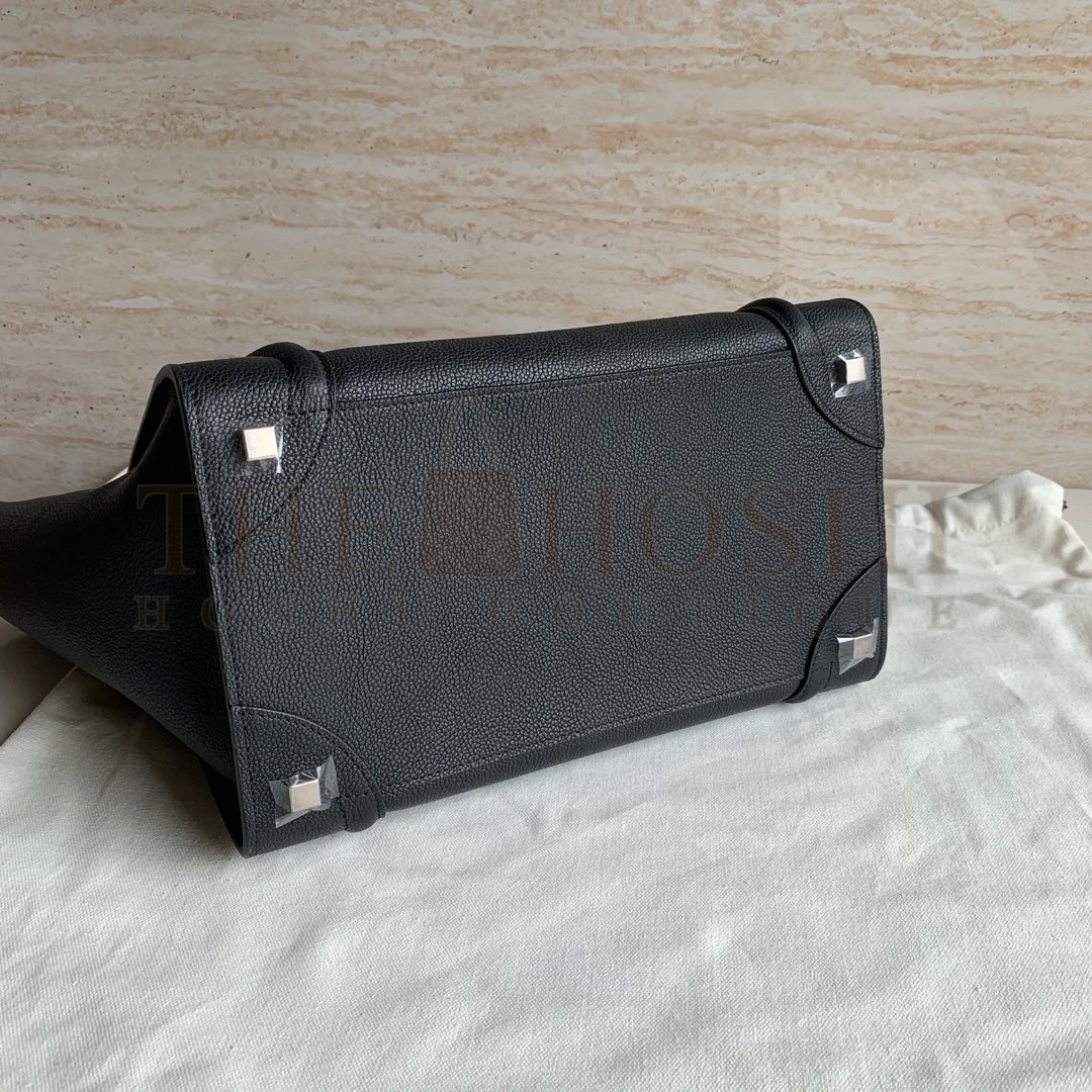 Ce1i*e Mini Luggage Tote Bag In Black Drummed Calfskin Master Quality