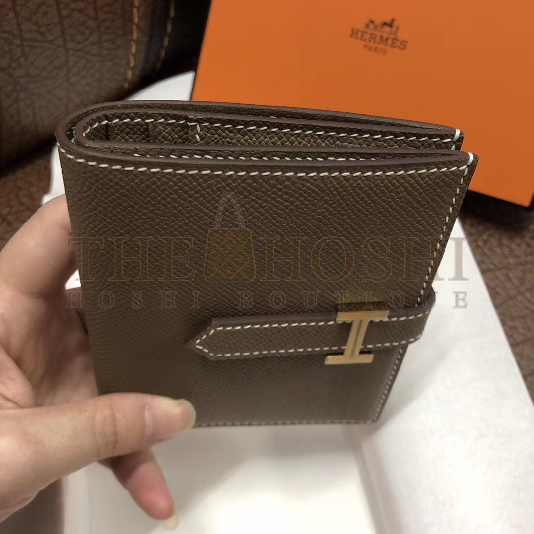 H**me5 Bearn Compact Wallet In Taupe Grey Epsom Leather Master Quality