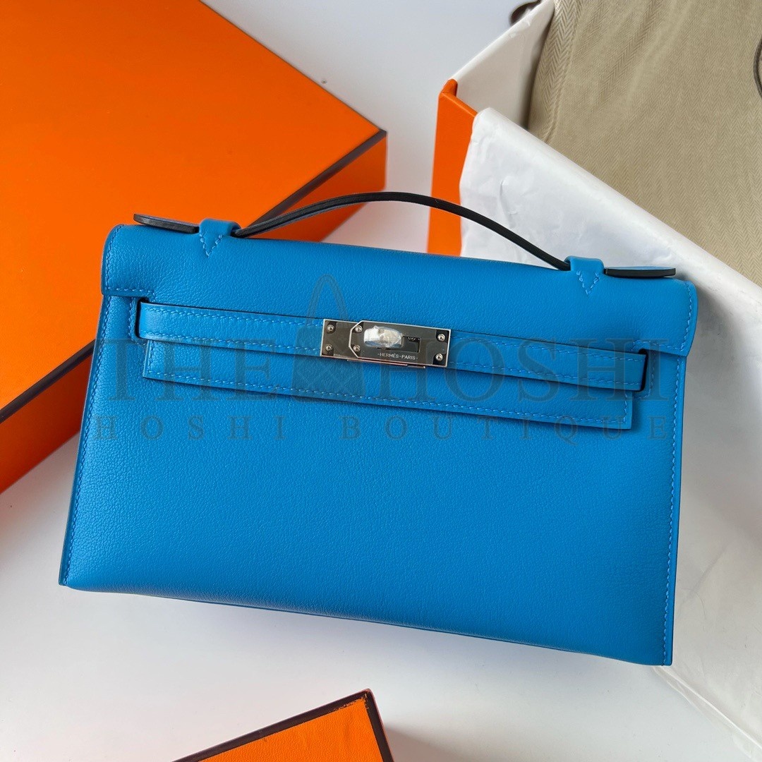 H**me5 Kelly Pochette Handmade Bag In Blue Frida Swift Calfskin Master Quality