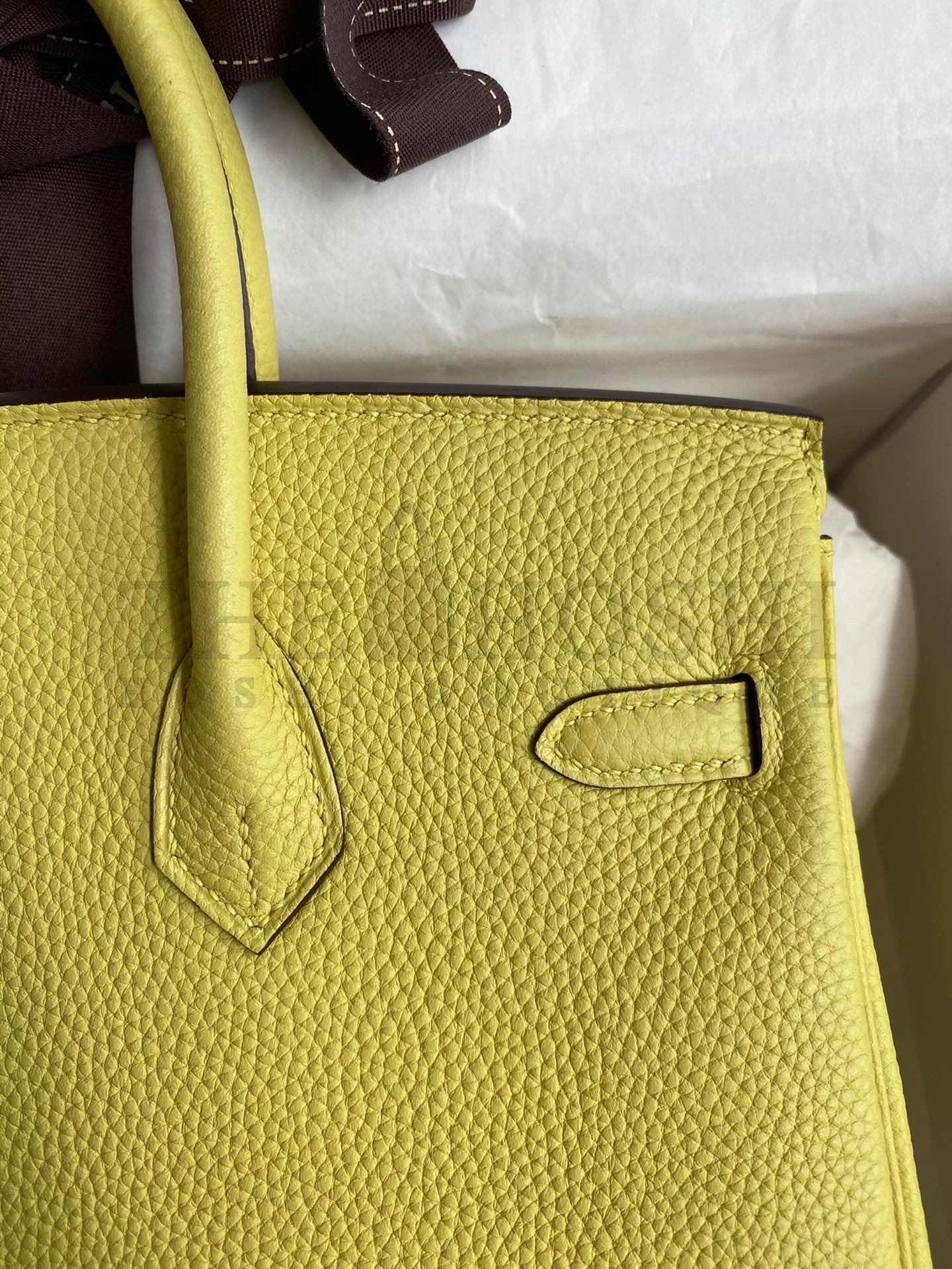 H**me5 Birkin 25 Retourne Handmade Bag In Jaune Poussin Clemence Leather Master Quality