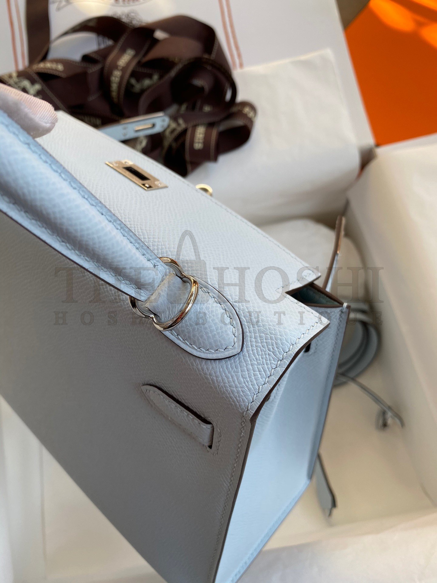 H**me5 Epsom Kelly 25cm Sellier Handmade Blue Brume Bag Master Quality