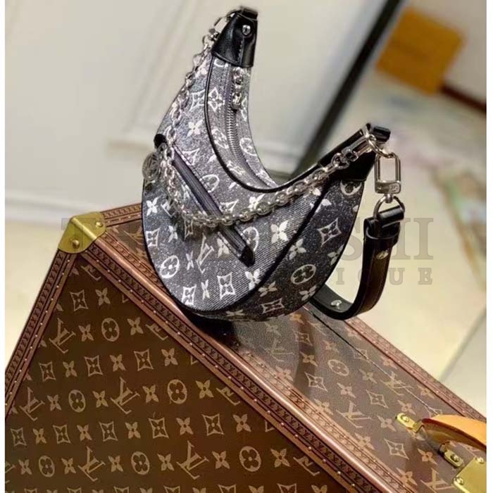 L0vis Vvtt0n LV Women Loop PM Bag Gray Denim Textile Jacquard Master Quality