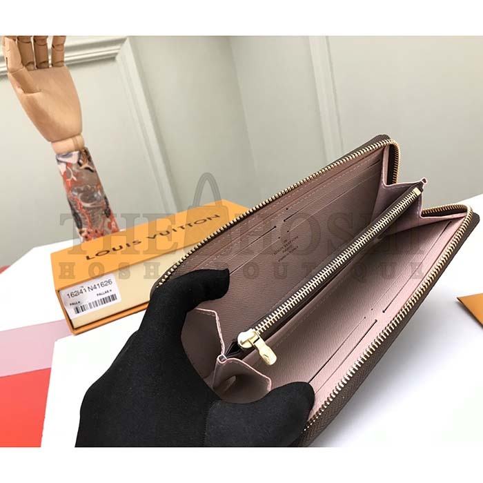 L0vis Vvtt0n LV Unisex Clémence Wallet Brown Pink Damier Ebene Coated Canvas Master Quality