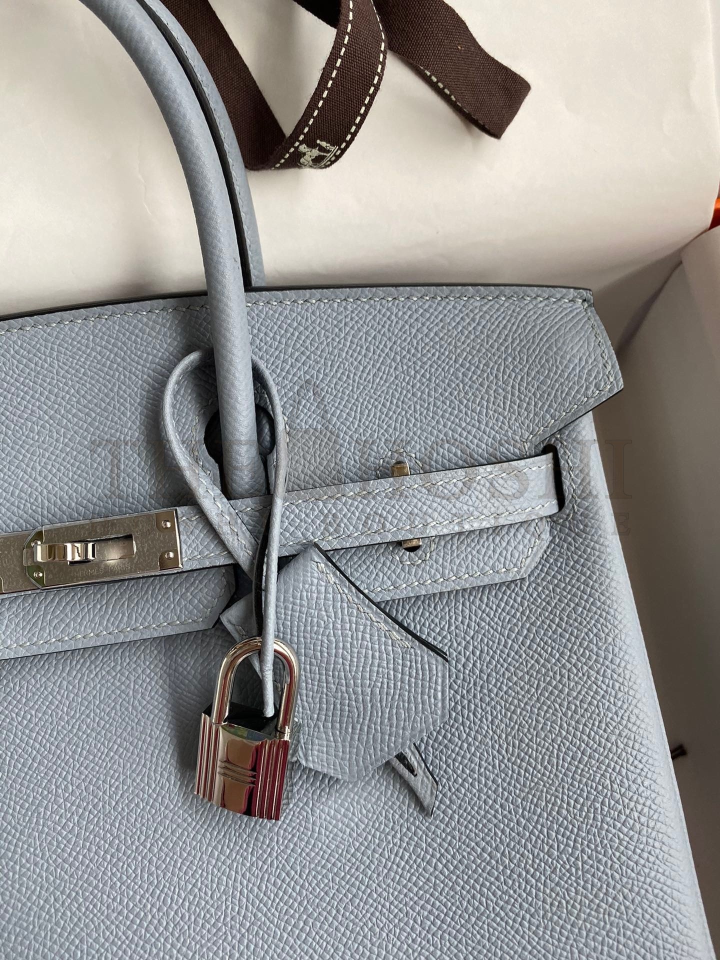 H**me5 Birkin 25 Retourne Handmade Bag In Blue Lin Epsom Calfskin Master Quality