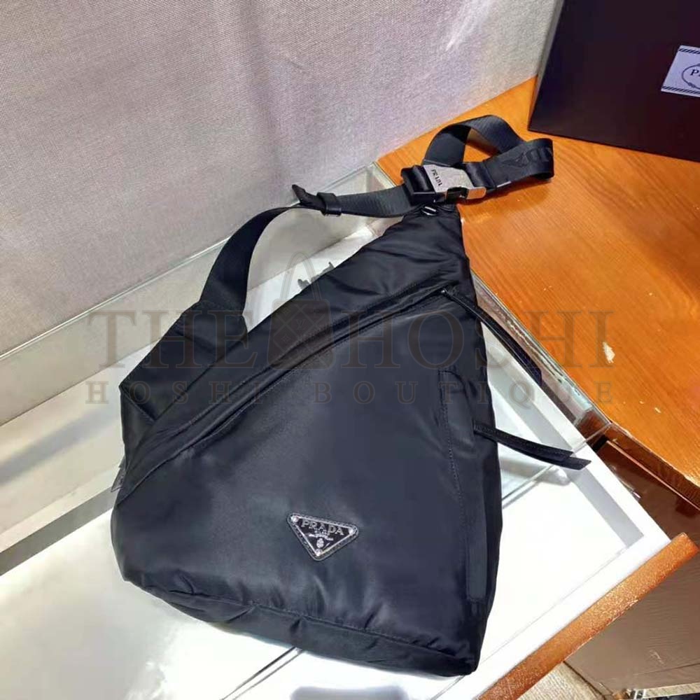 Pra*a Unisex Re-Nylon and Leather Backpack-Black Master Quality