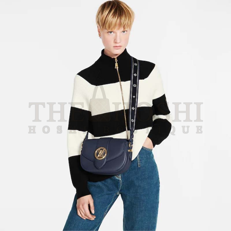 L0vis Vvtt0n LV Women Pont 9 Soft MM Handbag Blue Grained Calfskin Master Quality
