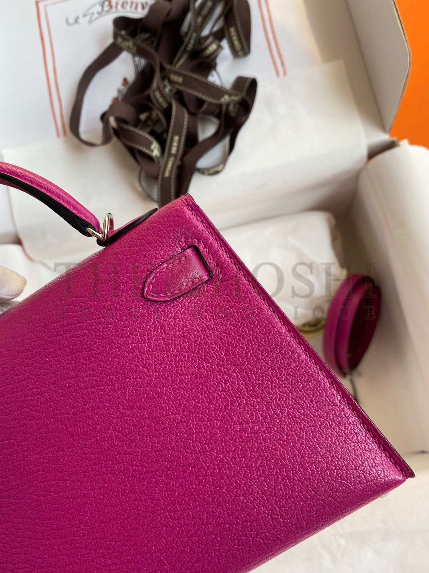 H**me5 Kelly Mini II Sellier Handmade Bag In Rose Purple Chevre Mysore Leather Master Quality