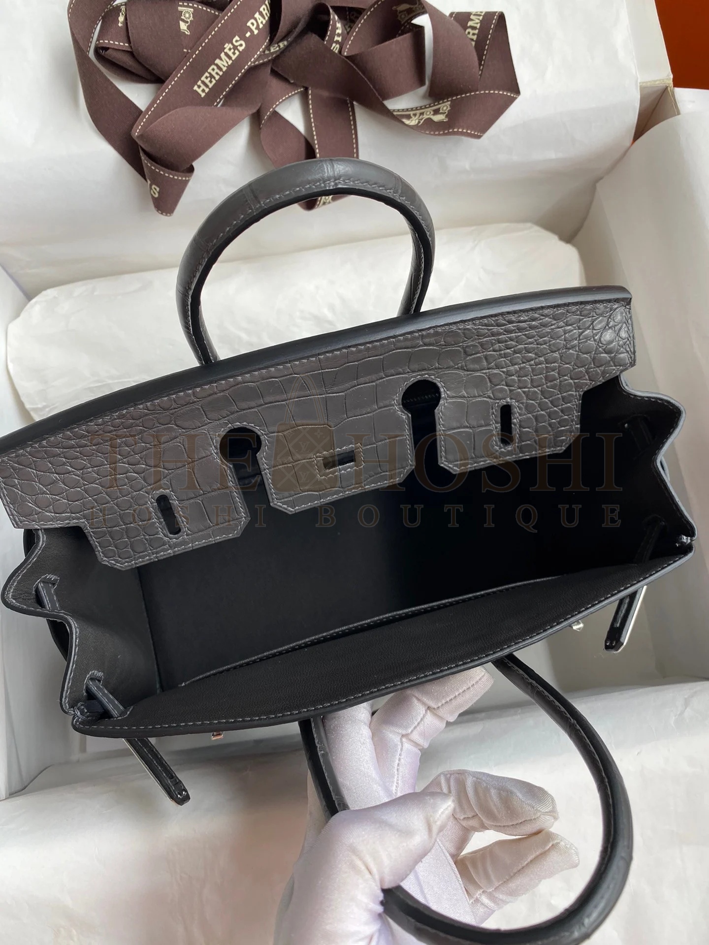 H**me5 Birkin 25 Retourne Handmade Bag In Graphite Matte Alligator Leather Master Quality