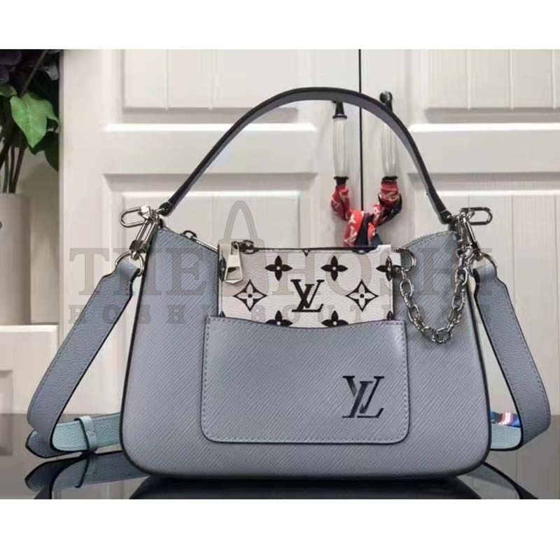 L0vis Vvtt0n LV Women Marelle Handbag Blue Epi Grained Cowhide Leather Canvas Master Quality
