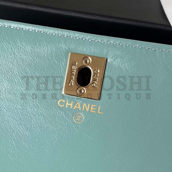 Ch**el Women CC Small Flap Bag Top Handle Pearly Lambskin Light Green Master Quality