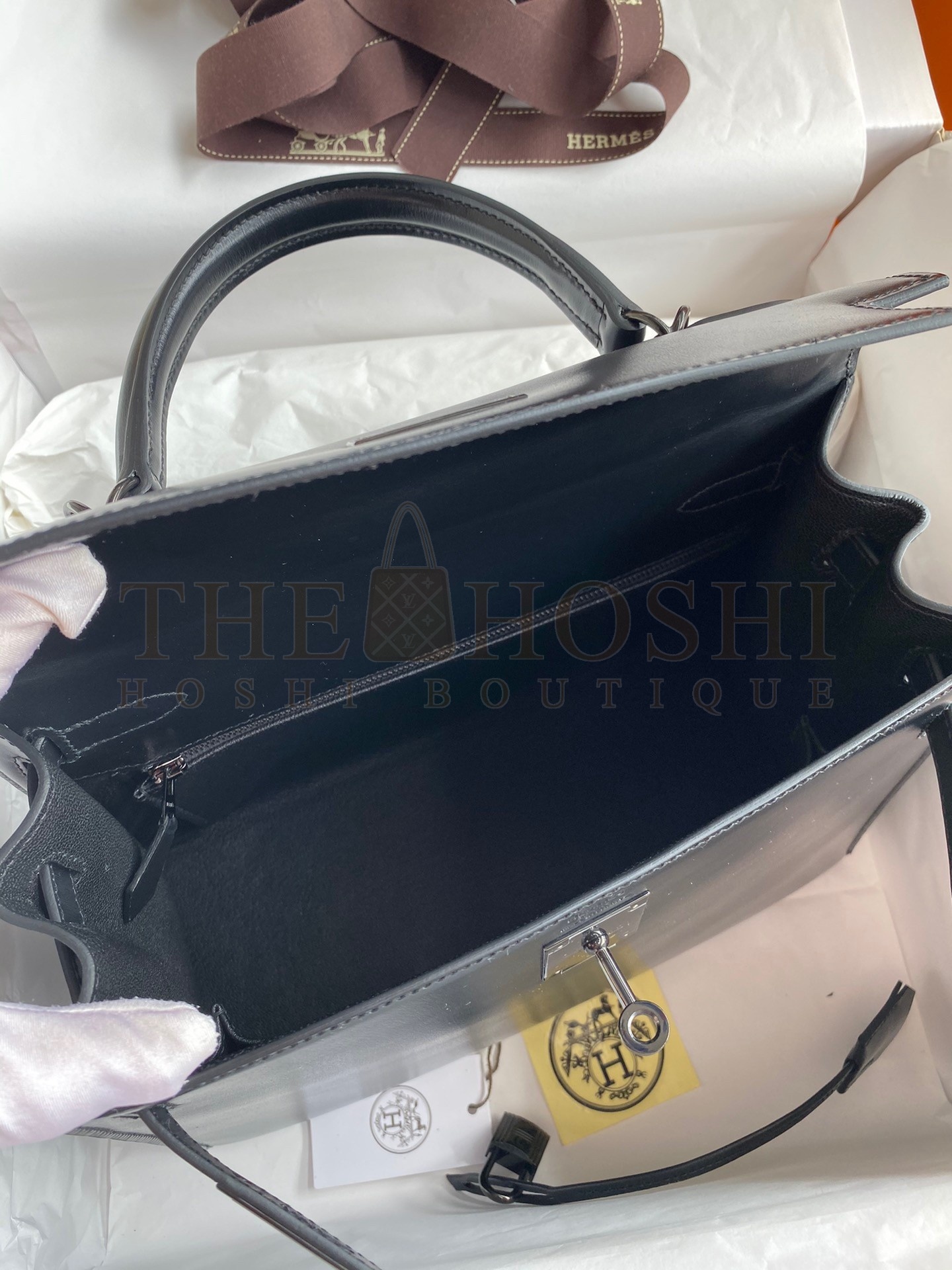 H**me5 Kelly Sellier 28 Handmade Bag In Black Box Calfskin Master Quality