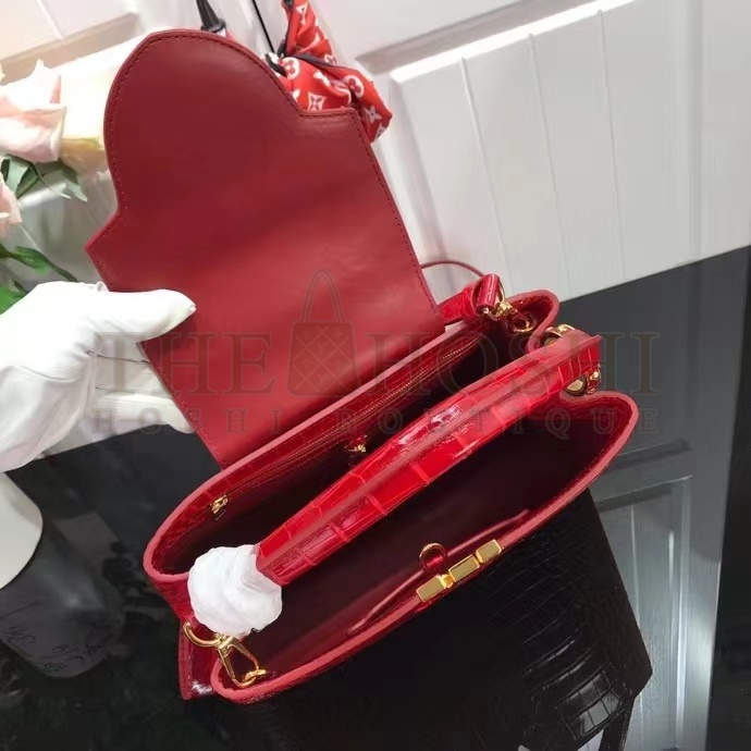 L0vis Vvtt0n LV Women Capucines BB Handbag Red Crocodilien Brillant Savoir Faire Master Quality