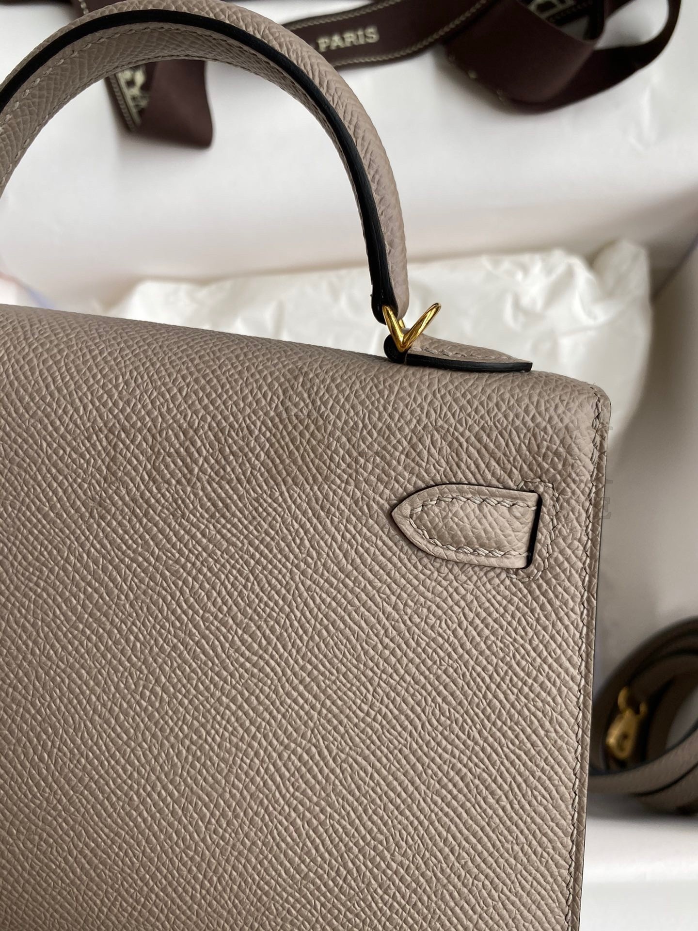 H**me5 Kelly Mini II Sellier Handmade Bag In Gris Asphalt Epsom Calfskin Master Quality