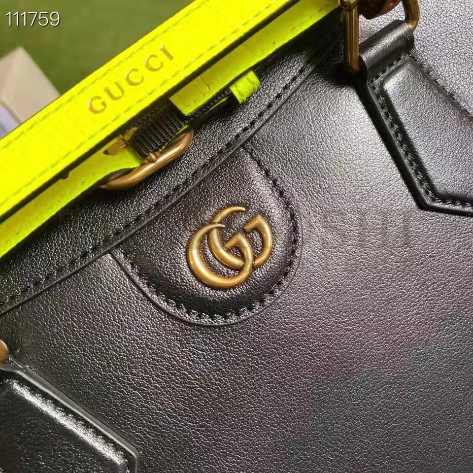 Gvc*1 Women Gvc*1 Diana Medium Tote Bag Double G Black Leather Bamboo Handles Master Quality