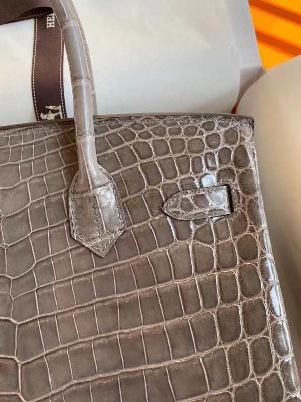 H**me5 Taupe Birkin 30cm Shiny Crocodile Niloticus Skin Bag Master Quality