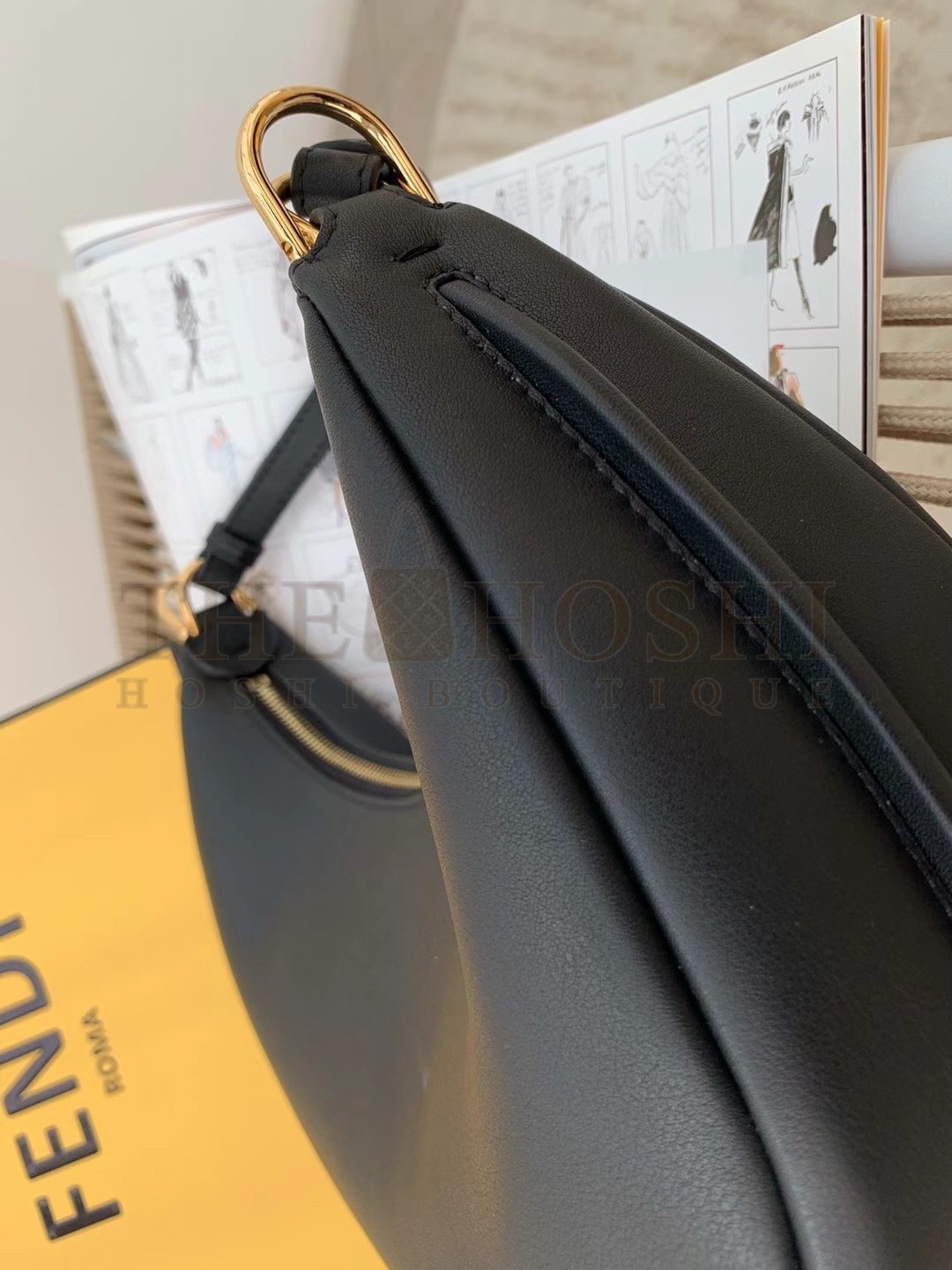 F**di F**digraphy Small Hobo Bag In Black Leather Master Quality