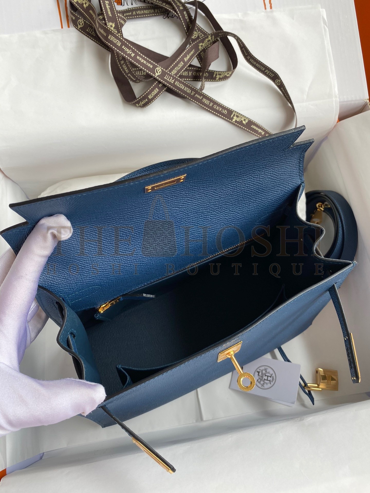 H**me5 Epsom Kelly 25cm Sellier Handmade Deep Blue Bag Master Quality