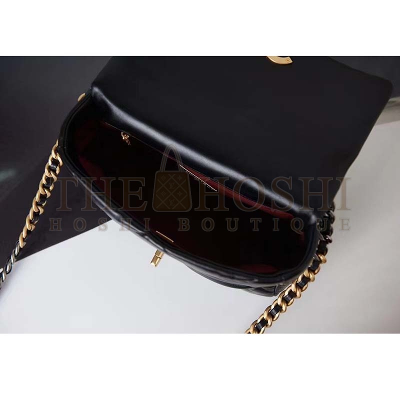 Ch**el Women 19 Large Handbag Black Lambskin Gold Silver-Tone Ruthenium-Finish Metal Master Quality