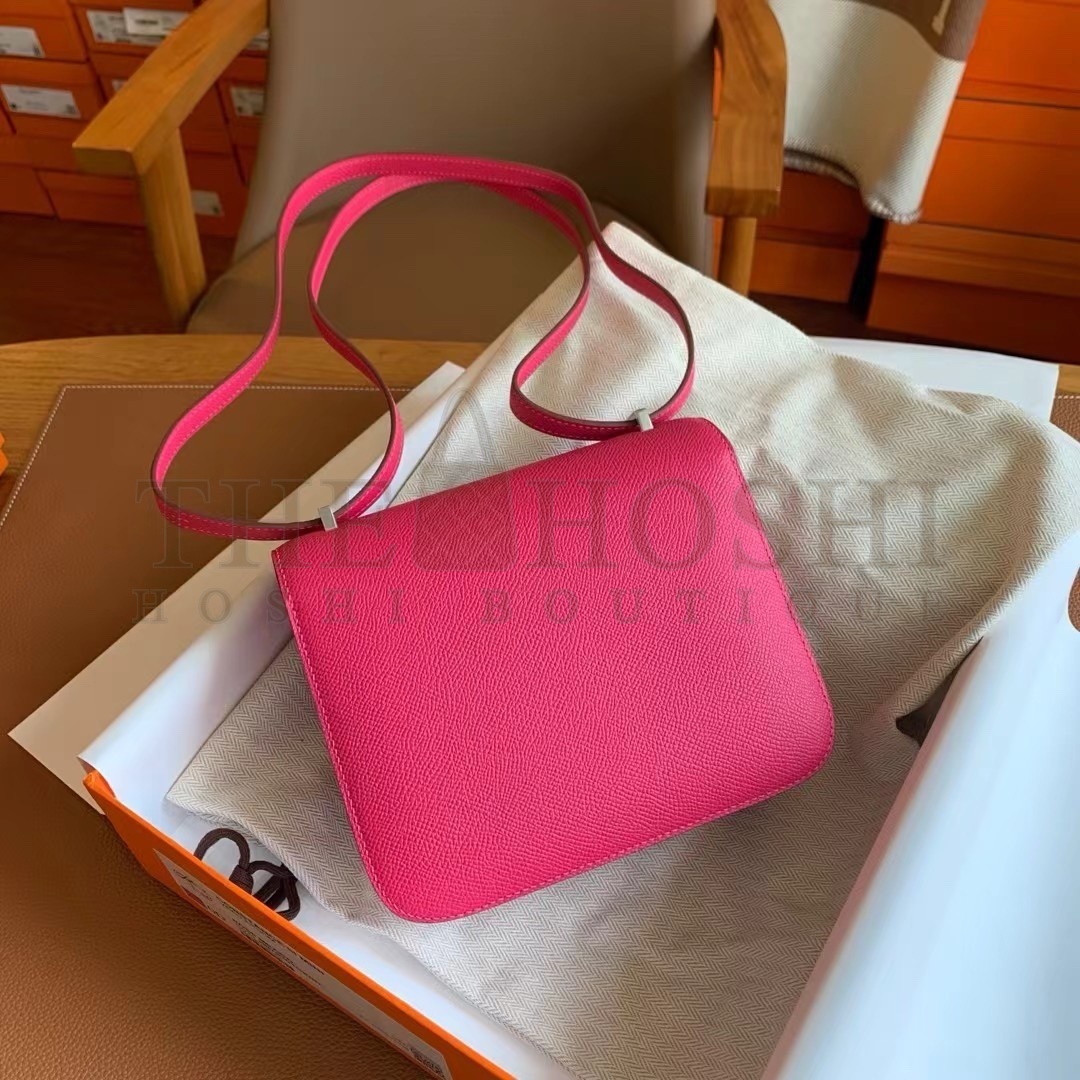 H**me5 Constance Enamel 18 Handmade Bag In Rose Mexico Epsom Calfskin Master Quality
