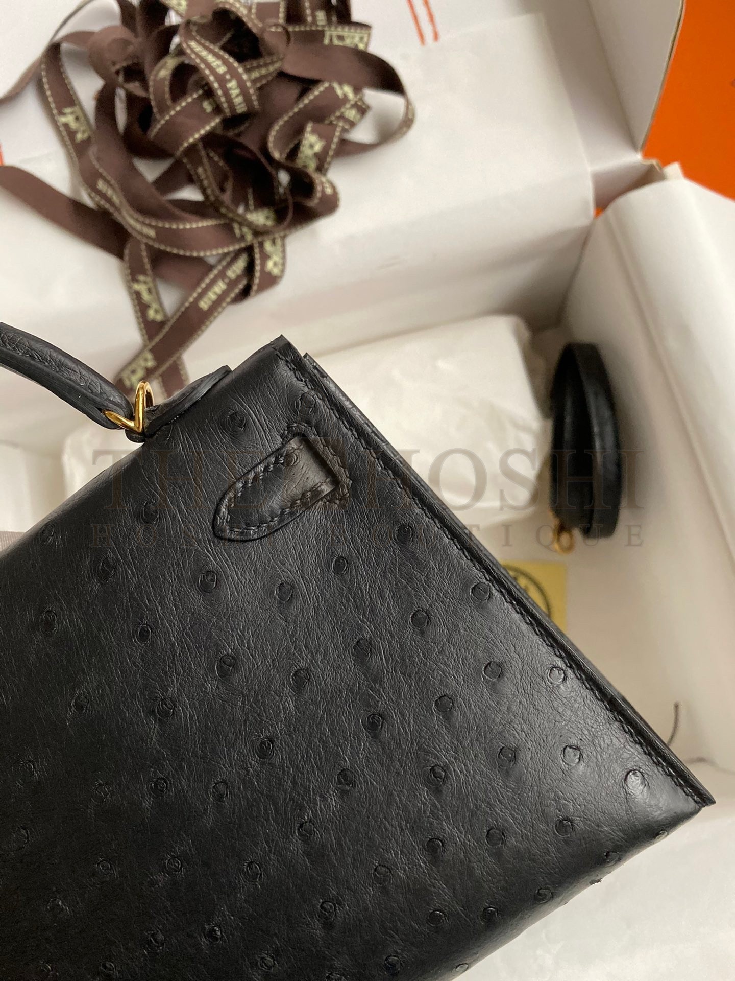 H**me5 Kelly Mini II Sellier Handmade Bag In Black Ostrich Leather Master Quality
