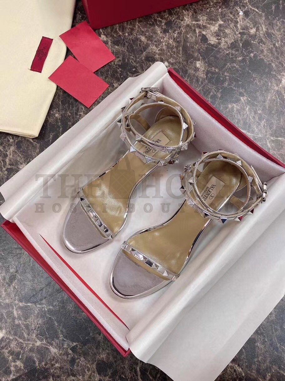 Va1e*ntin0 Rockstud Sandals 60mm In Silver Calfskin Master Quality