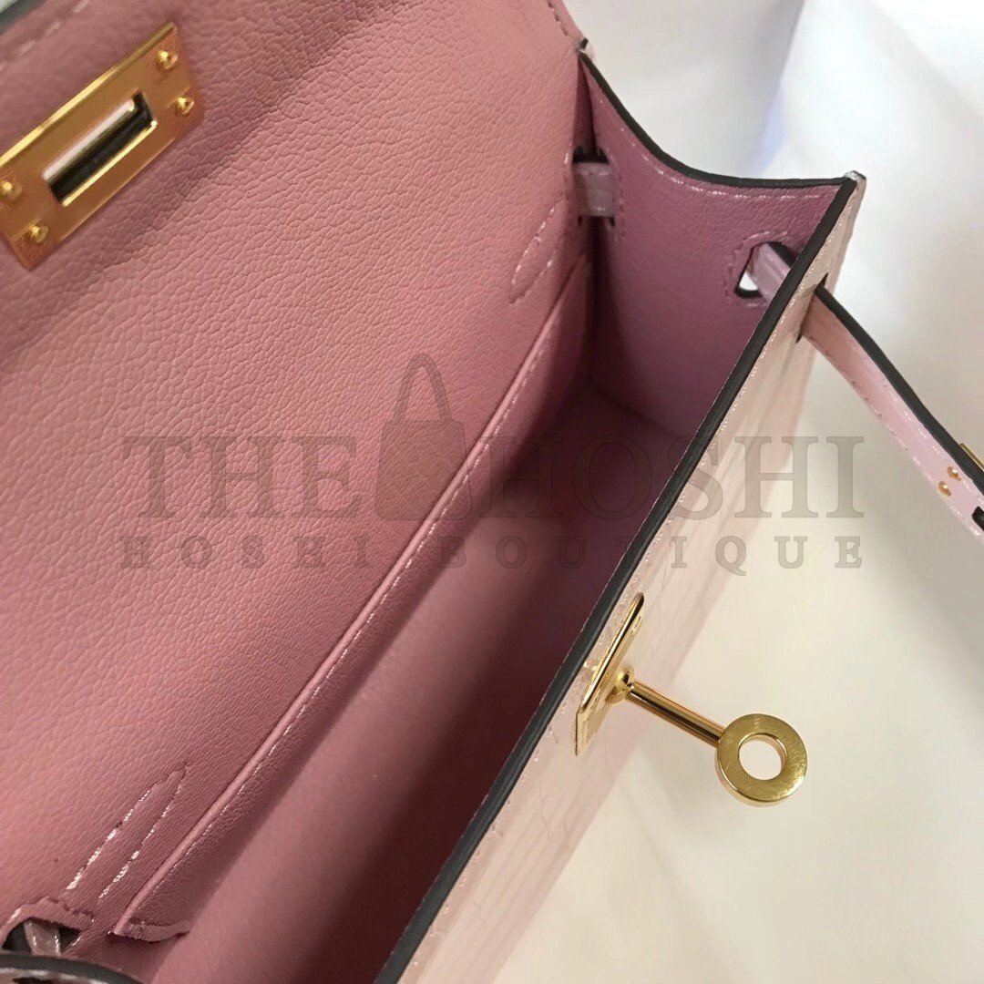 H**me5 Kelly Mini II Bag In Rose Dragee Embossed Crocodile Calfskin Master Quality