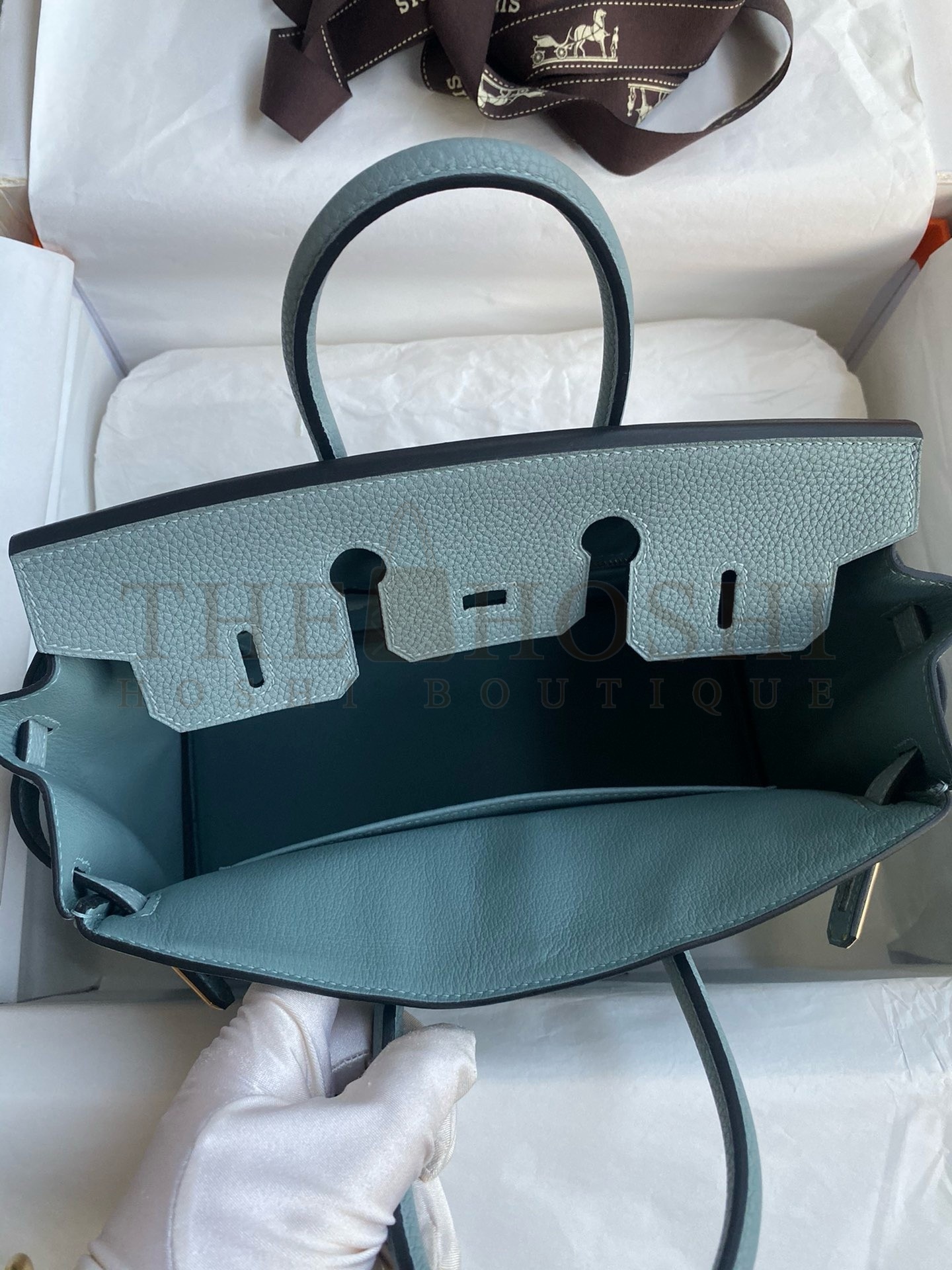 H**me5 Birkin 25 Retourne Handmade Bag In Ciel Clemence Leather Master Quality