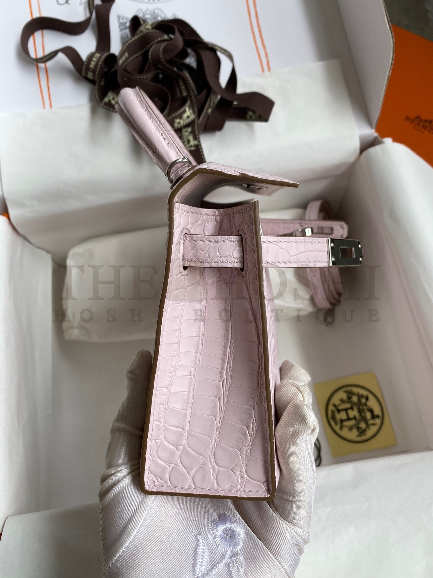 H**me5 Kelly Mini II Sellier Handmade Bag In Mauve Pale Matte Alligator Leathe Master Quality