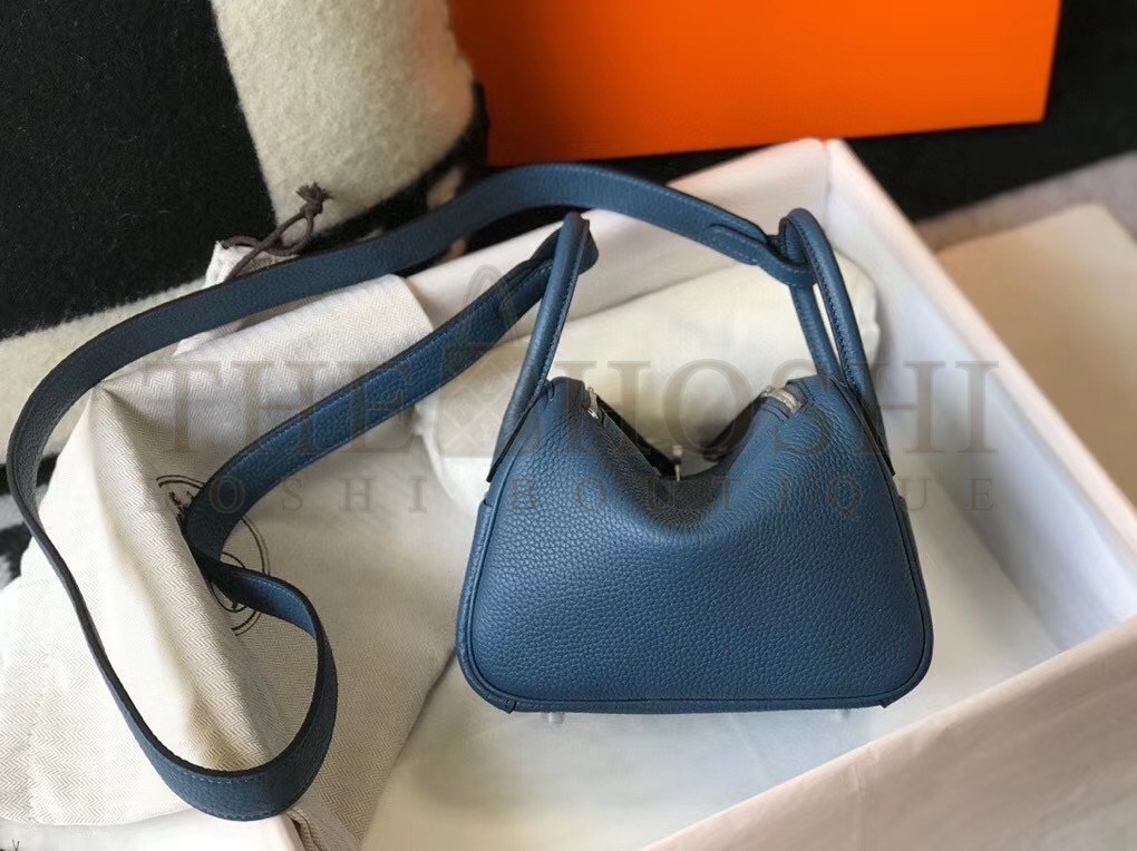 H**me5 Mini Lindy Bag In Blue Agate Clemence Leather Master Quality
