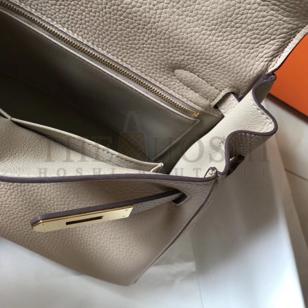 H**me5 Kelly 28cm Retourne Bag In Argile Clemence Leather Master Quality