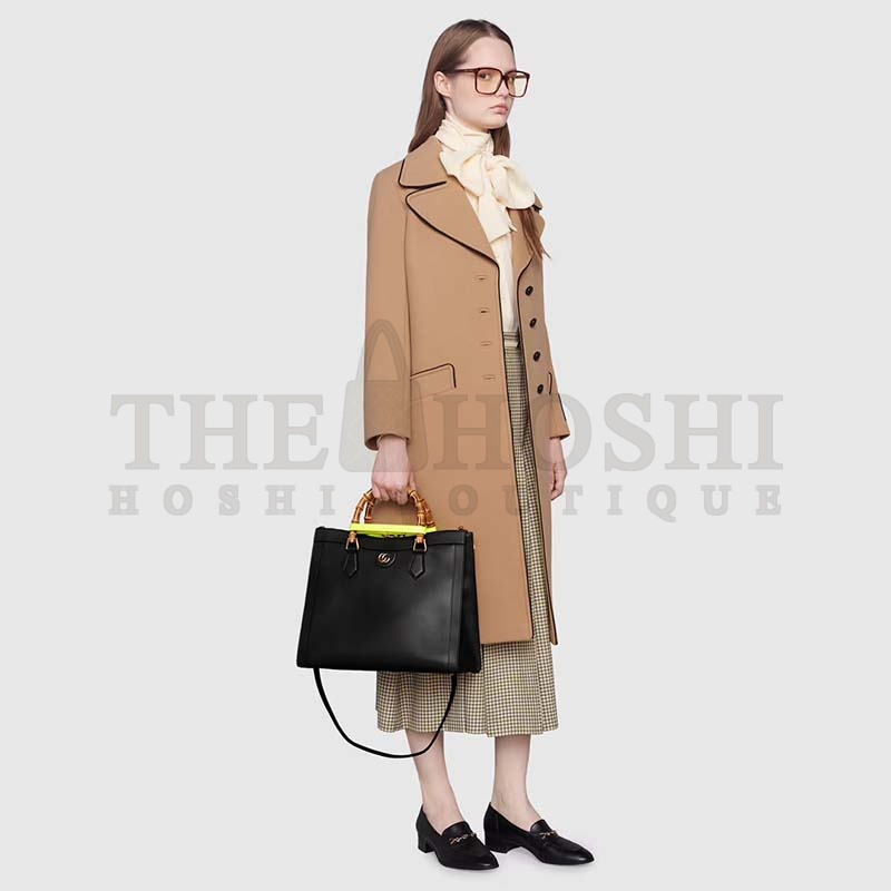 Gvc*1 Women Gvc*1 Diana Medium Tote Bag Double G Black Leather Bamboo Handles Master Quality