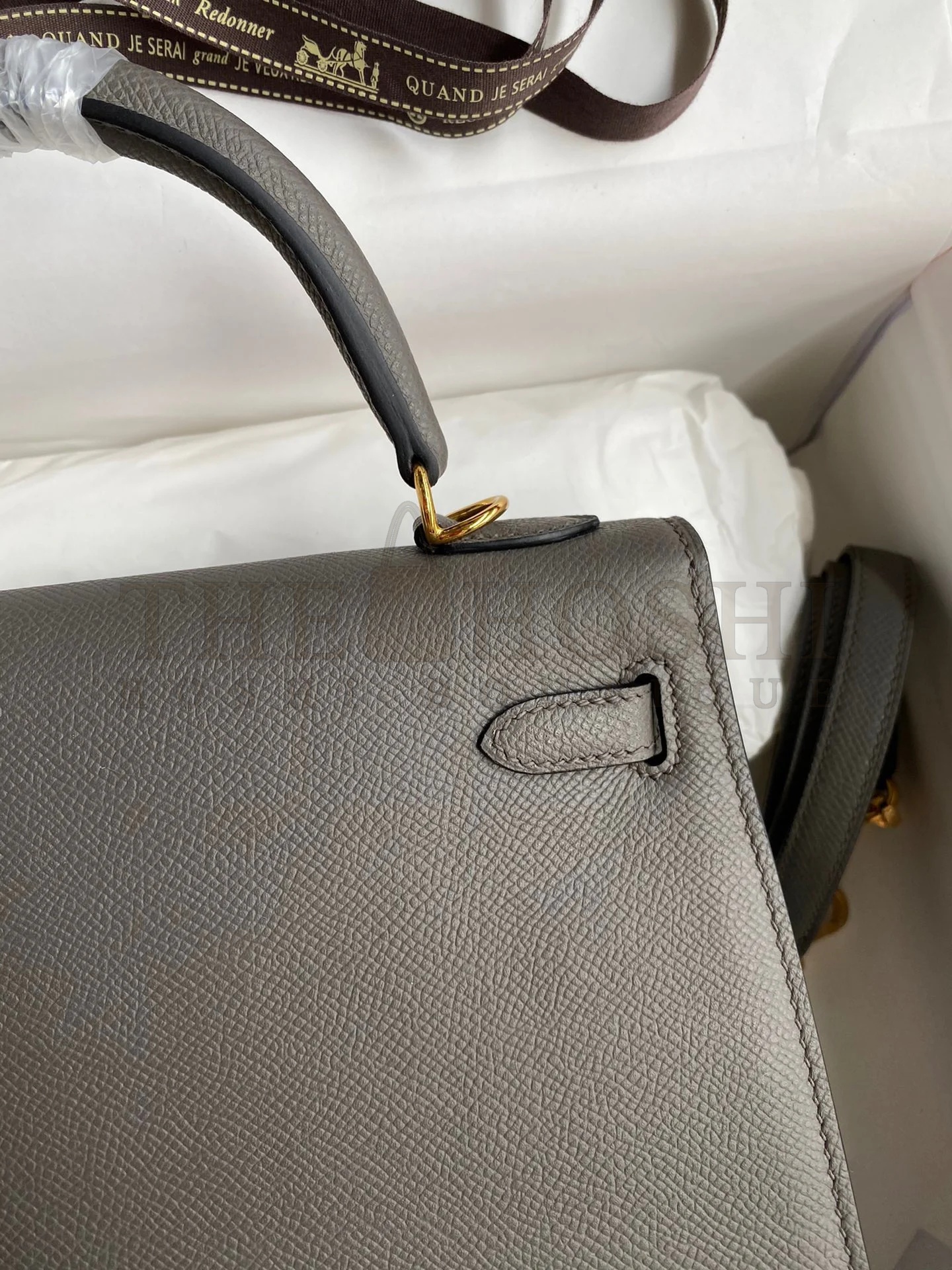 H**me5 Kelly Sellier 28 Handmade Bag In Etain Epsom Calfskin Master Quality