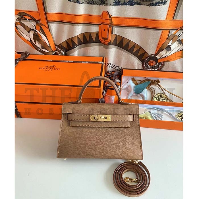 H**me5 Women Mini Kelly 20 Bag in Togo Leather with Gold Hardware-Brown Master Quality