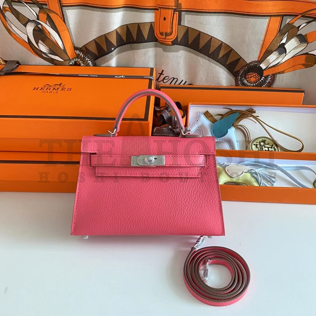 H**me5 Women Mini Kelly 20 Bag Epsom Leather Silver Hardware-Rose Master Quality