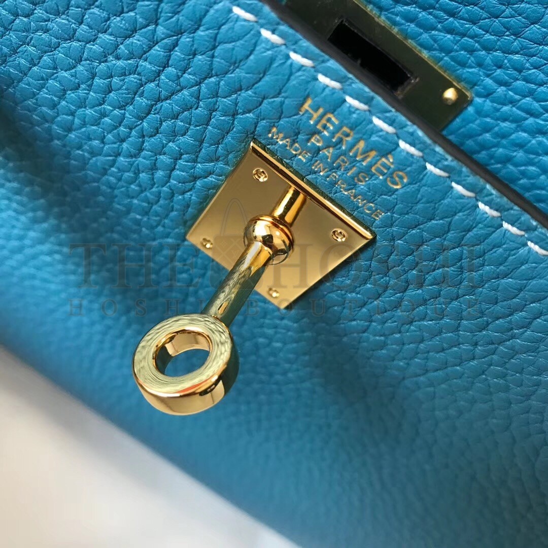 H**me5 Mini Kelly 20cm Bag In Blue Jean Clemence Leather Master Quality