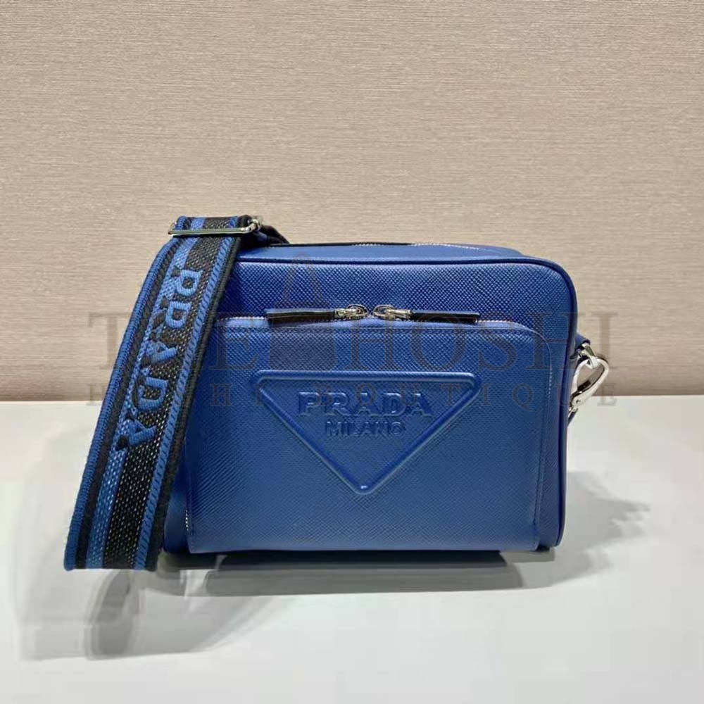 Pra*a Women Saffiano Leather Shoulder Bag With Iconic Pra*a Material-Navy Master Quality