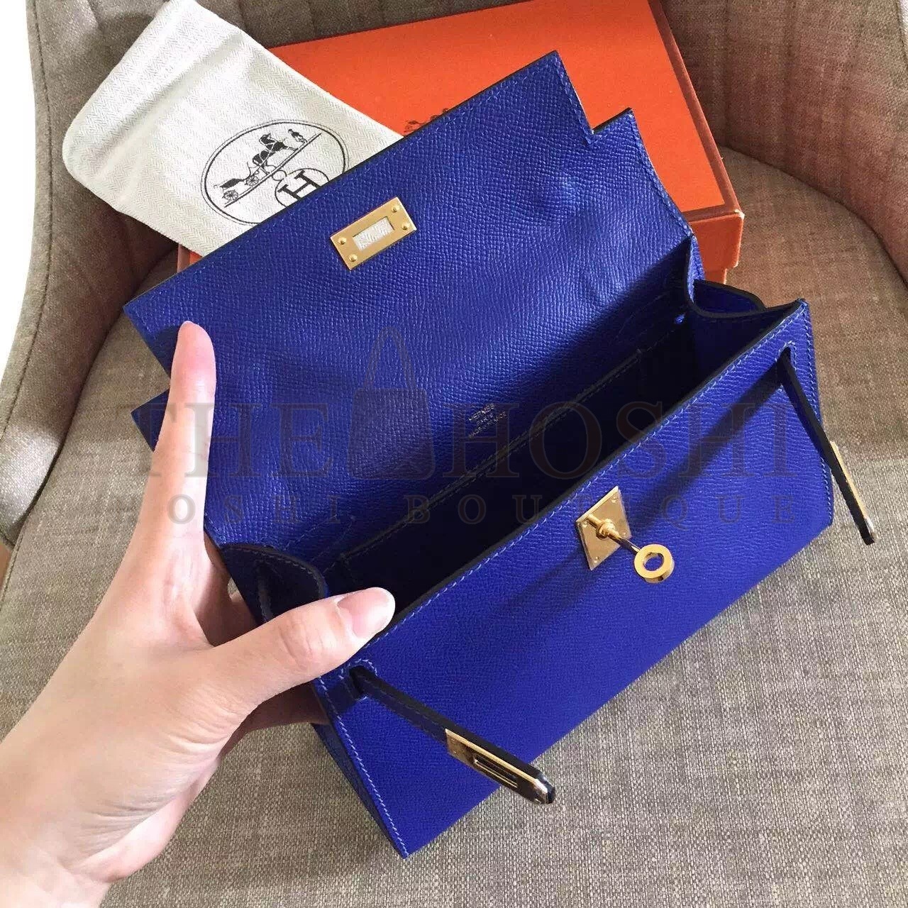 H**me5 Blue Electric Kelly Pochette Epsom Handmade Bag Master Quality