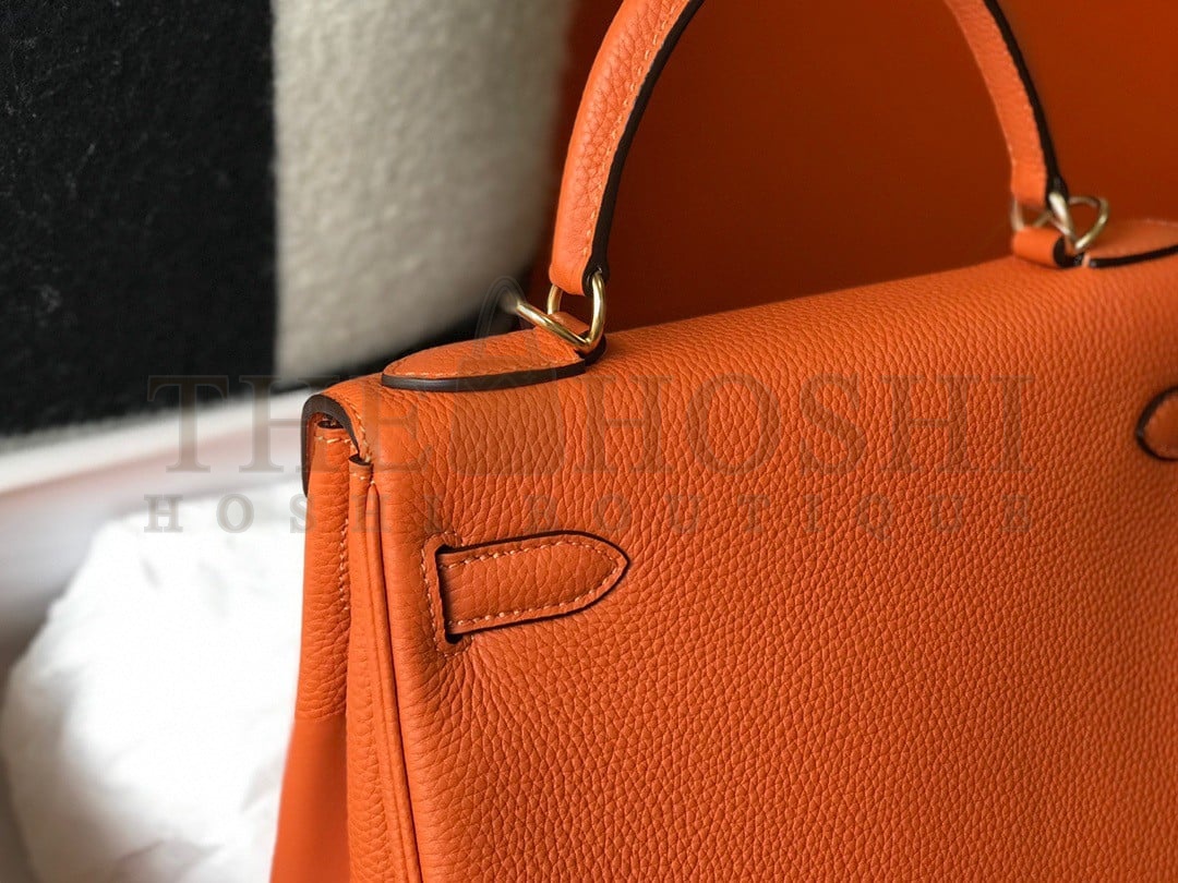 H**me5 Kelly 28cm Retourne Bag in Orange Clemence Leather GHW Master Quality