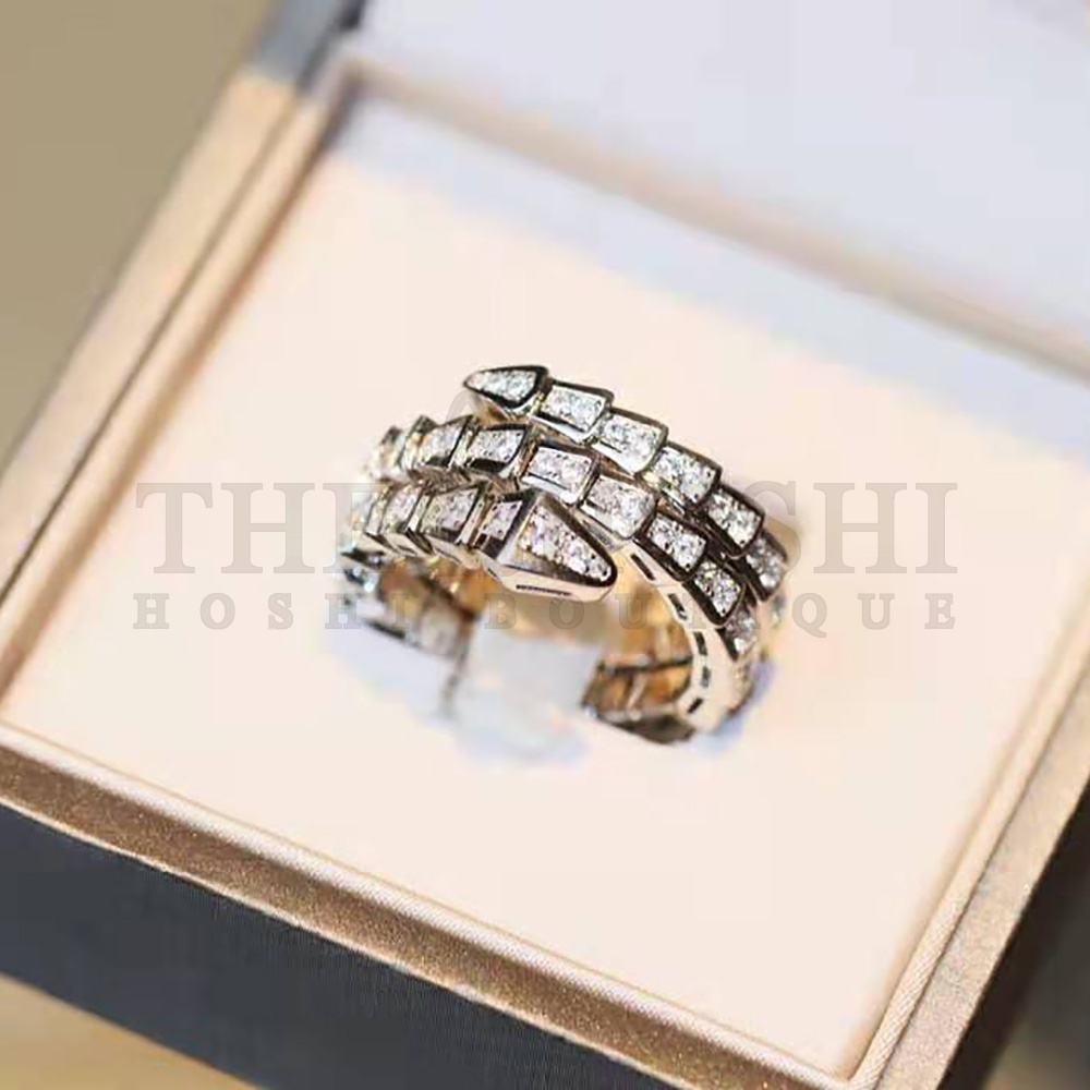 Bv1g*ai Women Serpenti Viper Two-coil 18 KT White Gold Ring Master Quality
