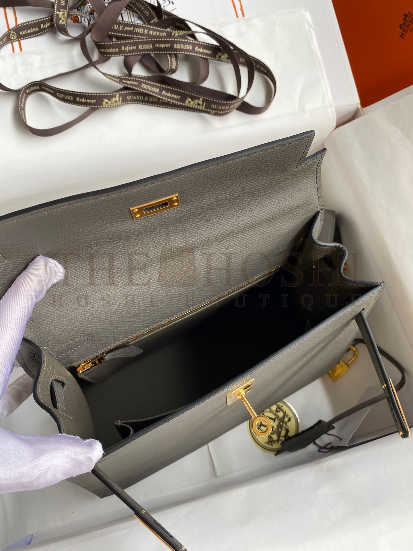 H**me5 Kelly Sellier 28 Handmade Bag In Etain Epsom Calfskin Master Quality