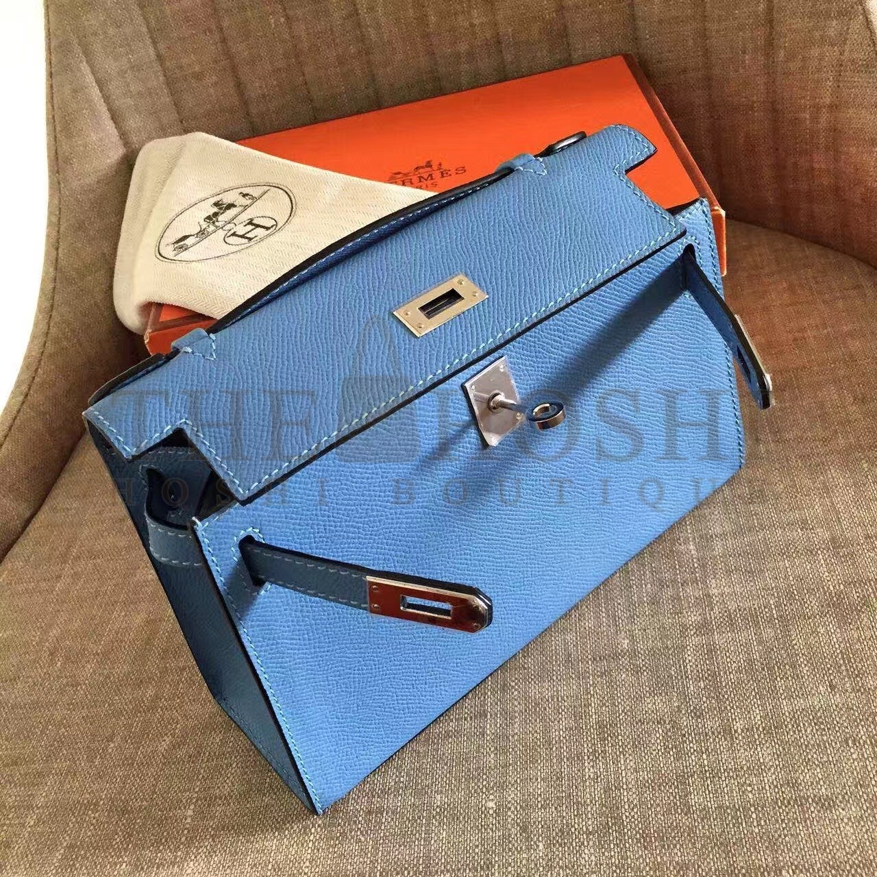 H**me5 Blue Paradise Kelly Pochette Epsom Handmade Bag Master Quality