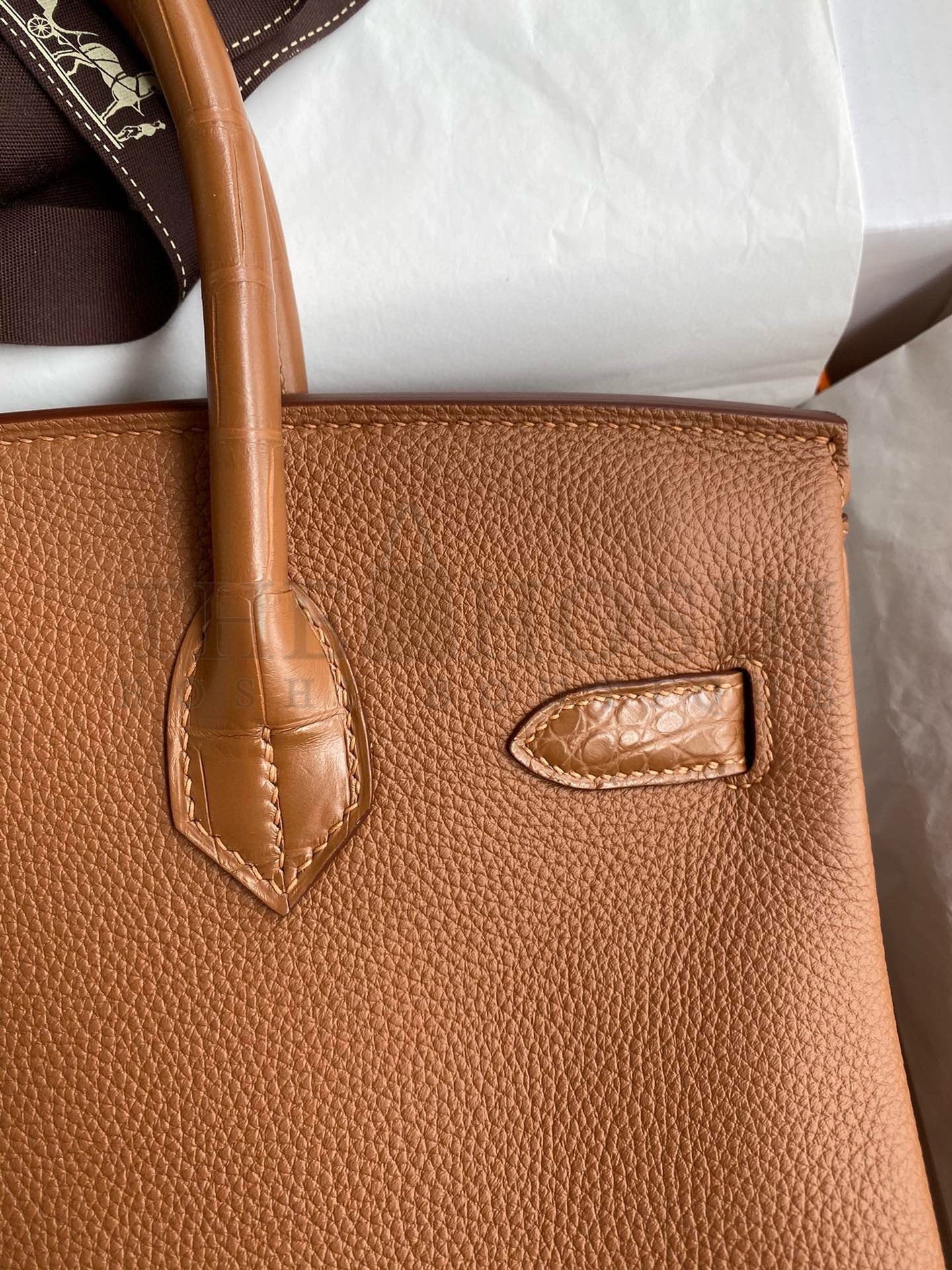 H**me5 Touch Birkin 30 Bag in Gold Clemence and Matte Alligator Leather Master Quality